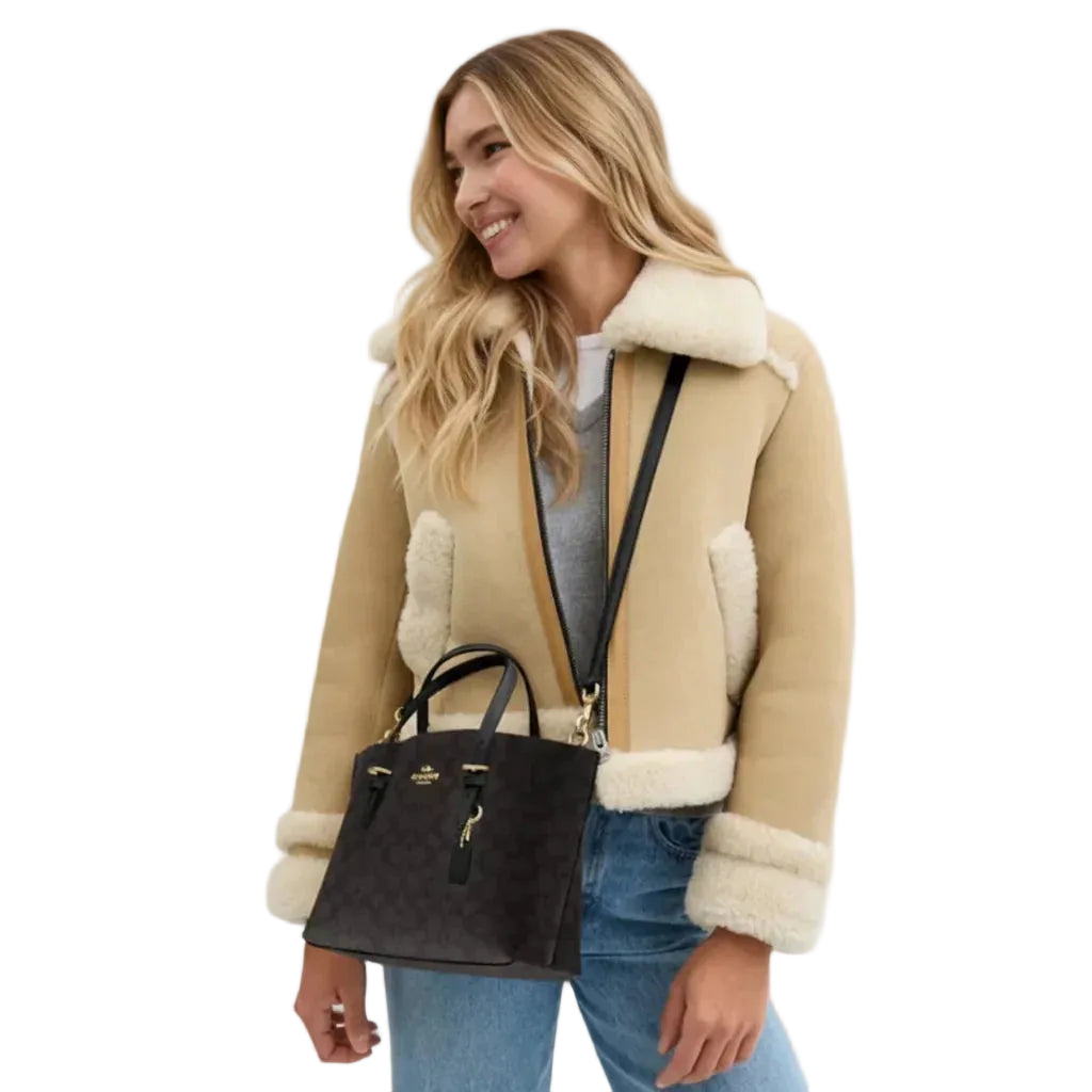 The Mollie Tote Bag 25 In Signature Canvas - Walnut/Black