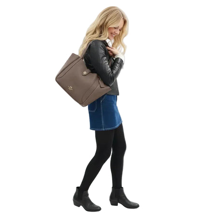 The Hadley Turnlock Tote Bag - Gold/Dark Stone